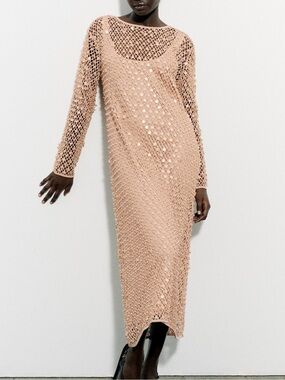 Zara Blush Pink Sequin Knit Midi Dress